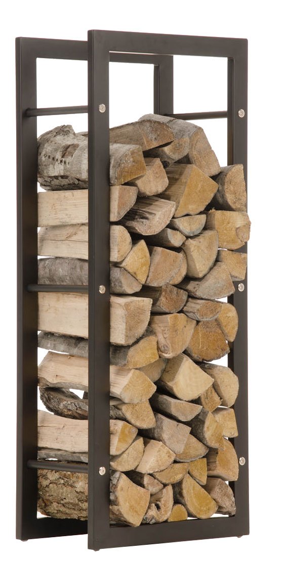 CLP Portalegna Keri in Metallo Nero Opaco I Supporto Legna per Camino in Acciaio Inox I Scaffale Legnaia da Interno Aperto, Dimensione:25x60x100 cm