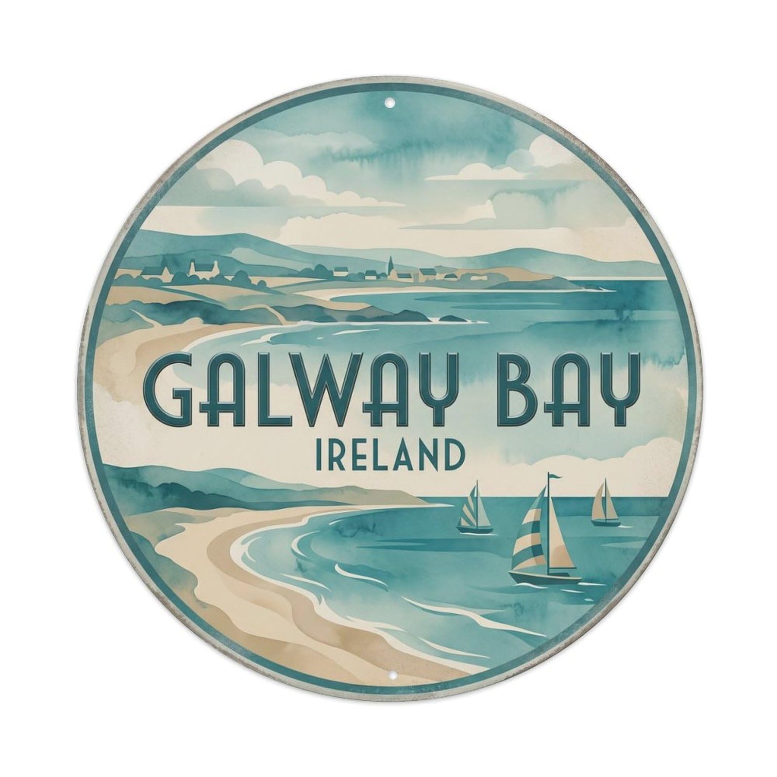 Cmhok Vintage Style-29 Vintage Travel Galway Bay Ireland Artwork Metal Tin Sign Plaque Wall Decor For Cafe, Club, Garden Round Metal Poster 8X8inch