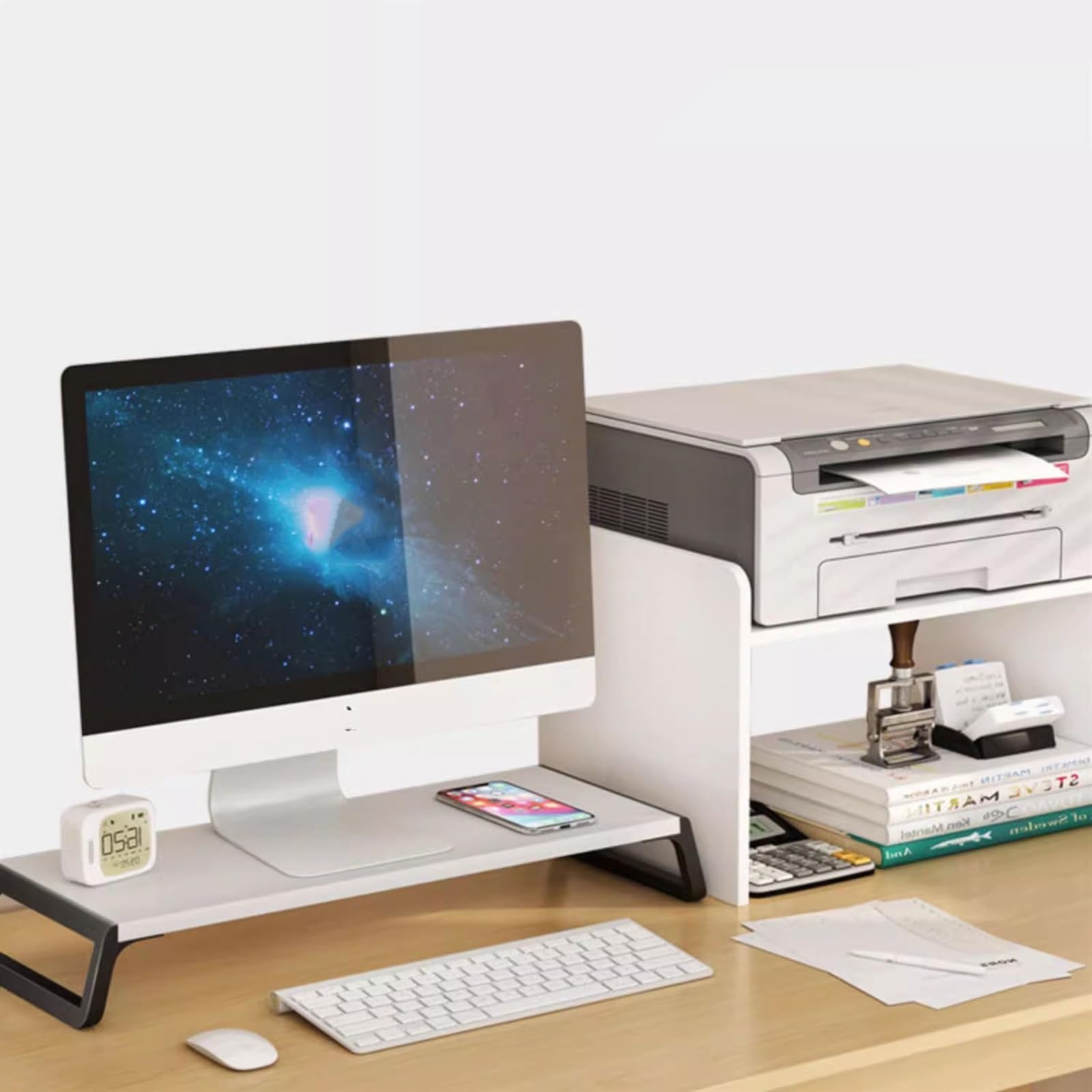 Druckerhalter Doppeltes Lagerregal, mehrstufig, kleines Bücherregal, Desktop-Druckerregal, Büro, Kopierer, erhöhtes Regal Druckeraufbewahrungstisch(Schwarz)