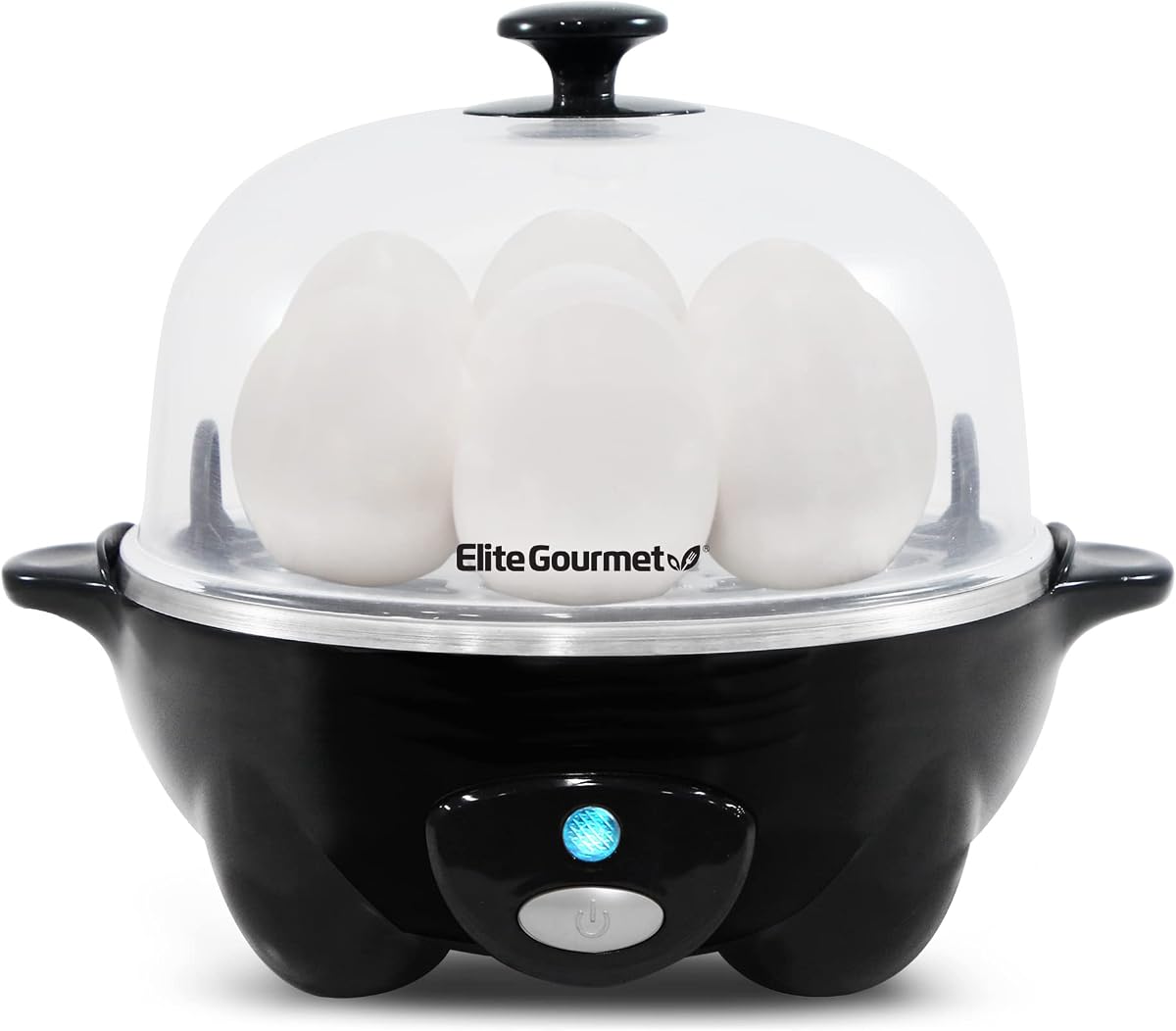 Elite Gourmet EGC-007B Rapid Egg Cooker, 7-Egg Poacher/Omelet Maker, Black | Easy-to-peel hard, medium, or soft-boiled eggs - auto shut-off, alarm, 16-recipe booklet included