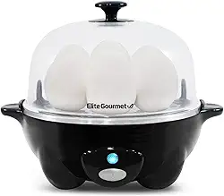 Elite Gourmet Egc-007B# Panela De Cozimento Rápido Para Ovos, 7 Ovos Cozidos Fáceis De Descascar, Duros, Médios E Moles, Escalfador, Omeleteira, Desligamento Automático, Alarme, Livreto Com 16 Rece
