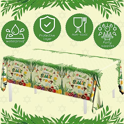 Image of CMUSKO Sukkah Sukkot Tablecloth - Disposable Happy Sukkot Decorations Plastic Tablecloth, Jewish Holiday Party Decorations 3pcs Etrog Lulav Decor Table Cover, Jewish Table Supplies, 108 x 180 cm