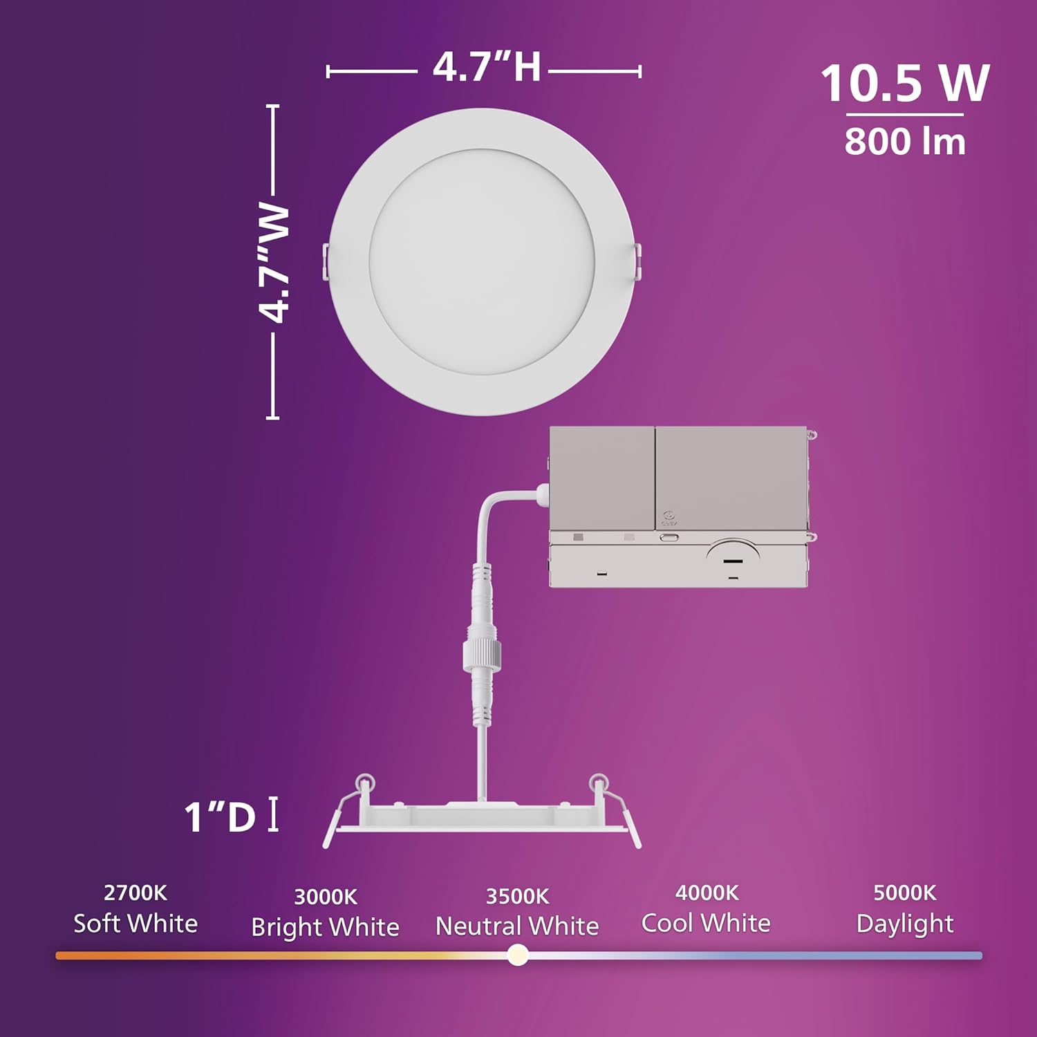 Philips LED 4-Inch Slim Downlight, 12 Pack, Canless Design, 800 LM, Dimmable LED Light, EyeComfort, 10.5W, 5 CCTs 2700-3000-3500-4000-5000K, 25,000 Hours - Image 2