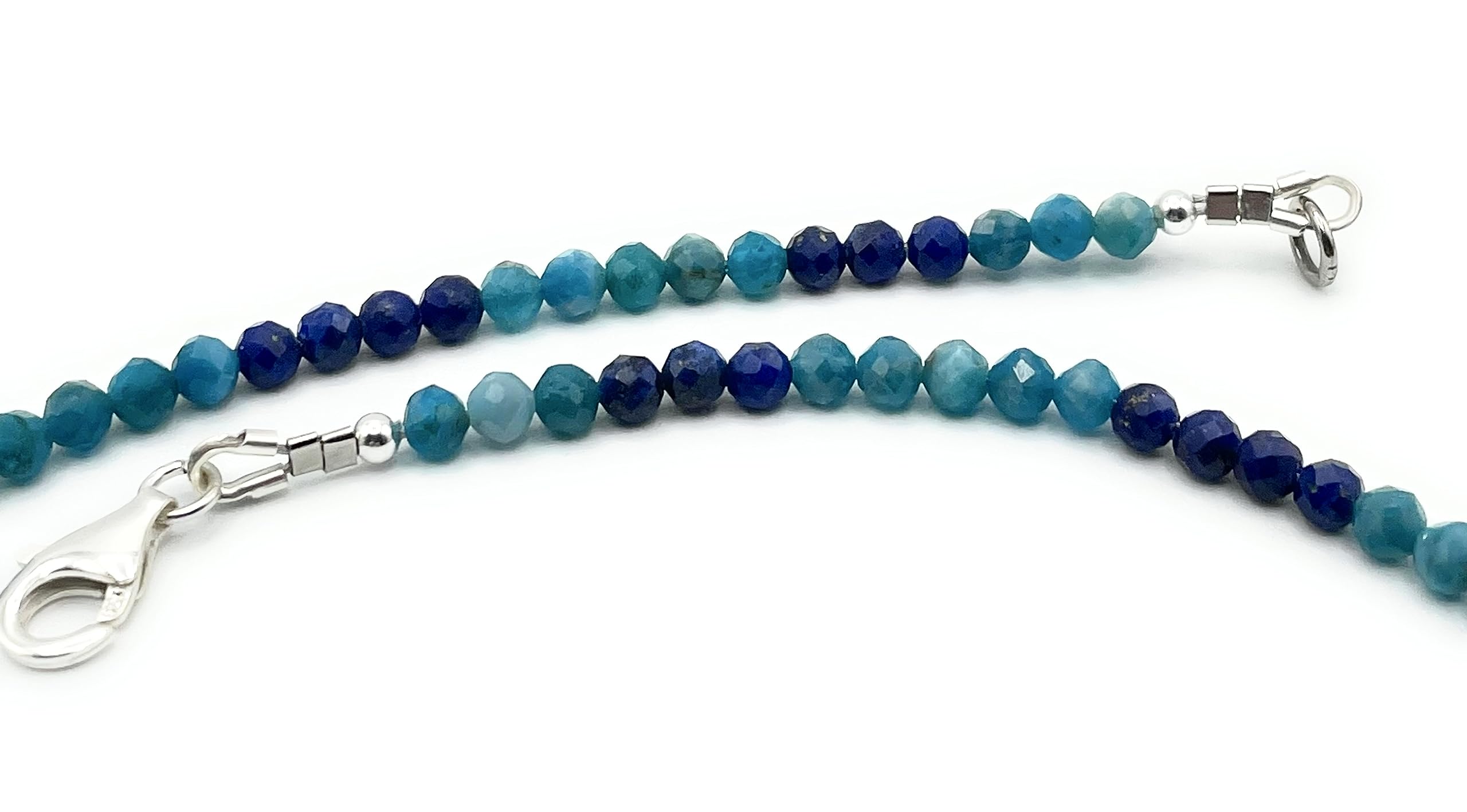 Collana con Apatite Blu e Perla Bianca Naturale, Girocollo con Piccole Pietre, Argento 925, Gioielli Italiani, Bijoux Estate, Made in Italy
