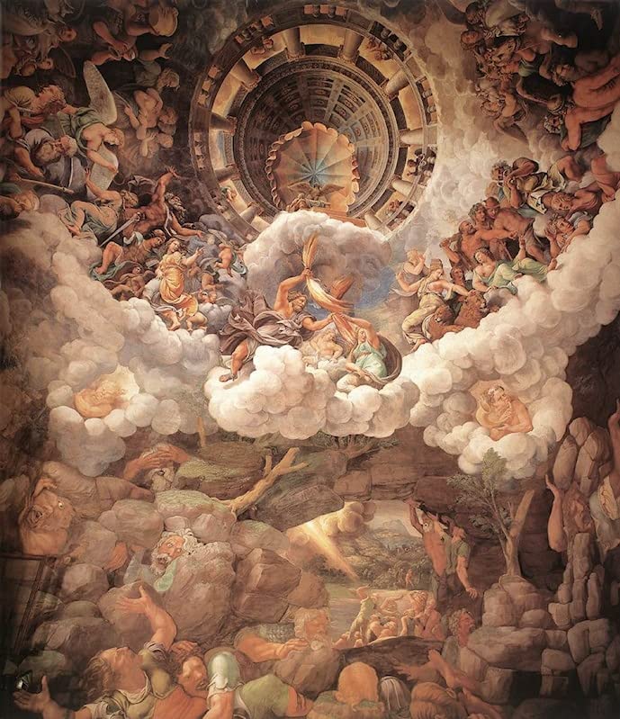 Decoracion pared con pinturas murales retro de la caida de los gigantes giulio romano 60x90