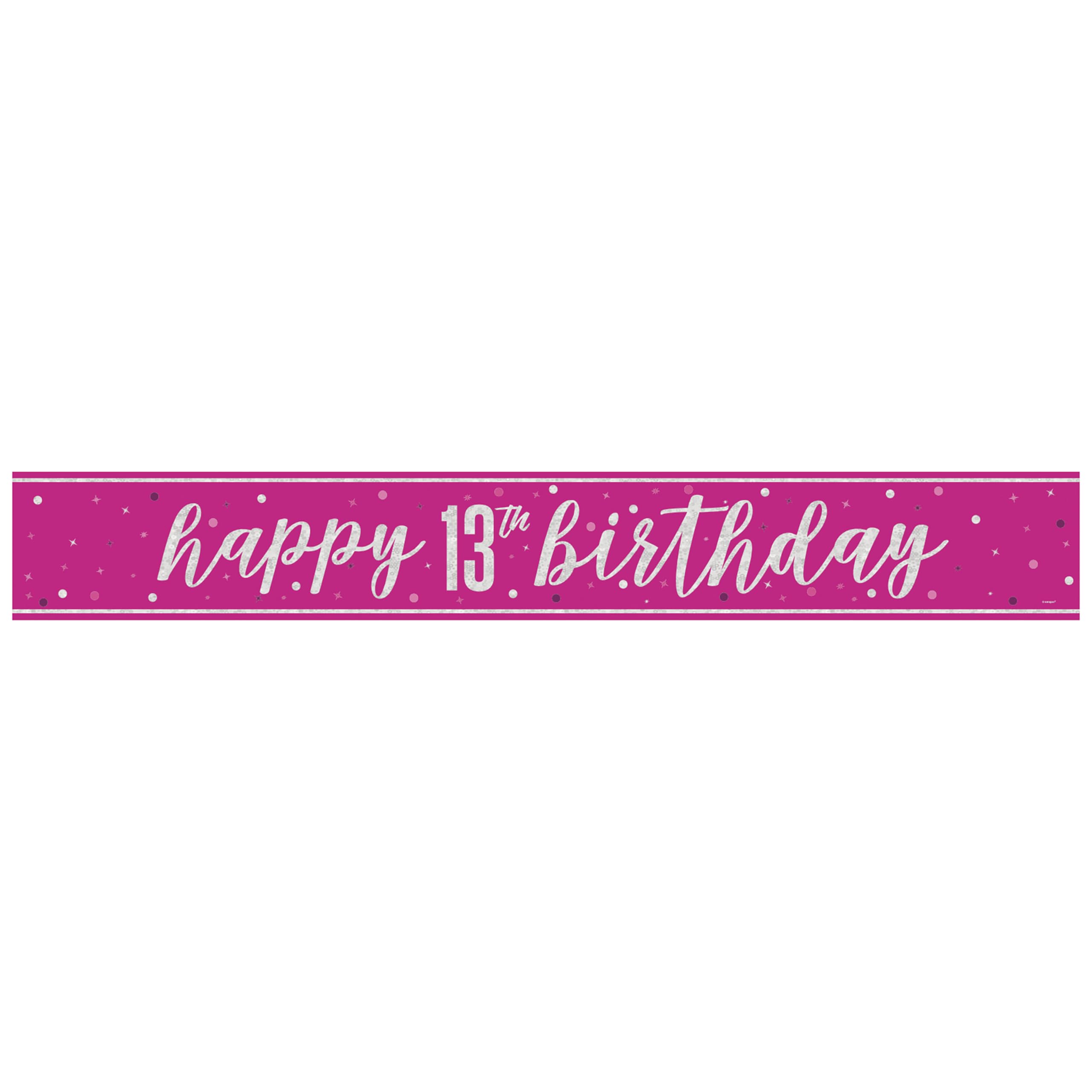 Unique 82687 Foil Happy 13th Banner-2.74 m-Glitz Pink Birthday Party-1 Count (Pack of 1), Multicolour