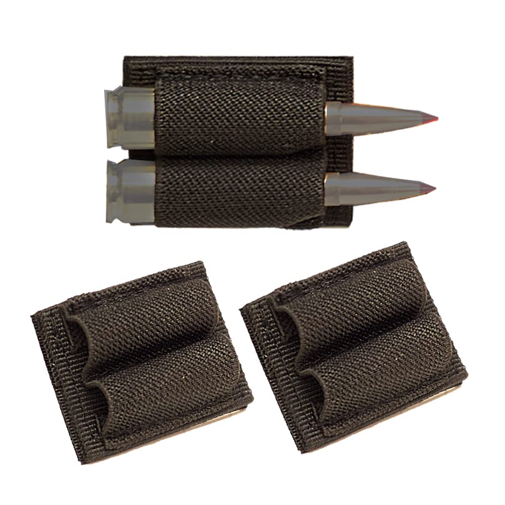 Tactical Adhesive Patch 2-Round Ammo Holder Nylon Elasticity 2 Hole Cartridges Patch for Rifles Quick Reload Ammo Carrier- Pack of 2 Black (2Pack)