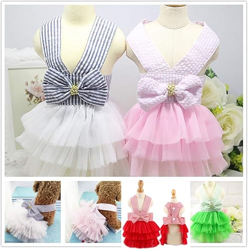 Miniatura 4 de Pet's Cute Halter Bowknot Tutu Vestido Mujer Perro Ropa Niña Perros Yorkie Disfraces Arnés
