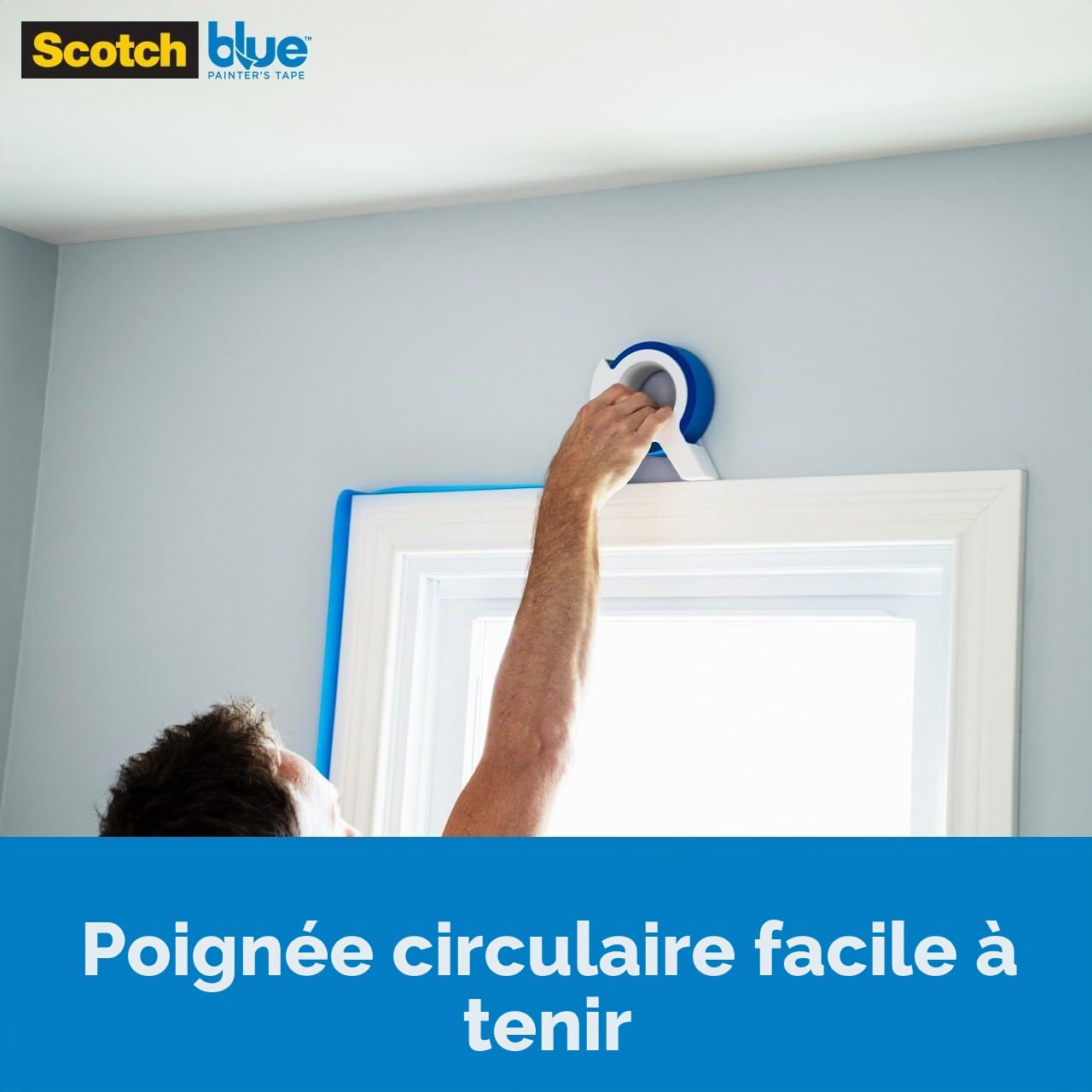 Scotch Applicateur de ruban adhésif bleu pour peintre en une seule bande continue, pour garnitures, fenêtres et cadres de porte, 3,6 x 18 m, 1 rouleau de démarrage
