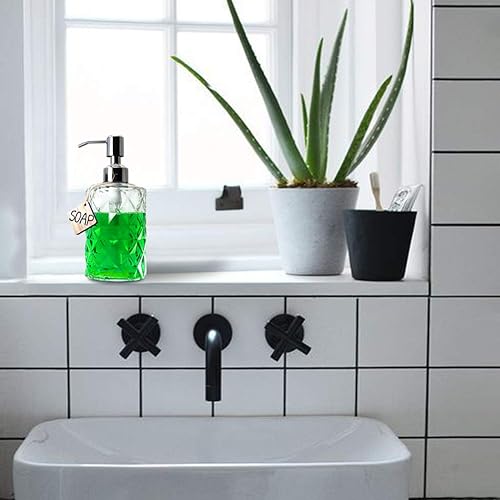 JASAI Diamond Design 12 Oz Glass Soap Dispenser, Kitchen soap Dispenser with 304 Rust Proof Stainless Steel Pump, Bathroom Soap Dispenser for Hand Soap, Soap, Lotion(Clear).(Clearglass-silver Pump,Diamond)