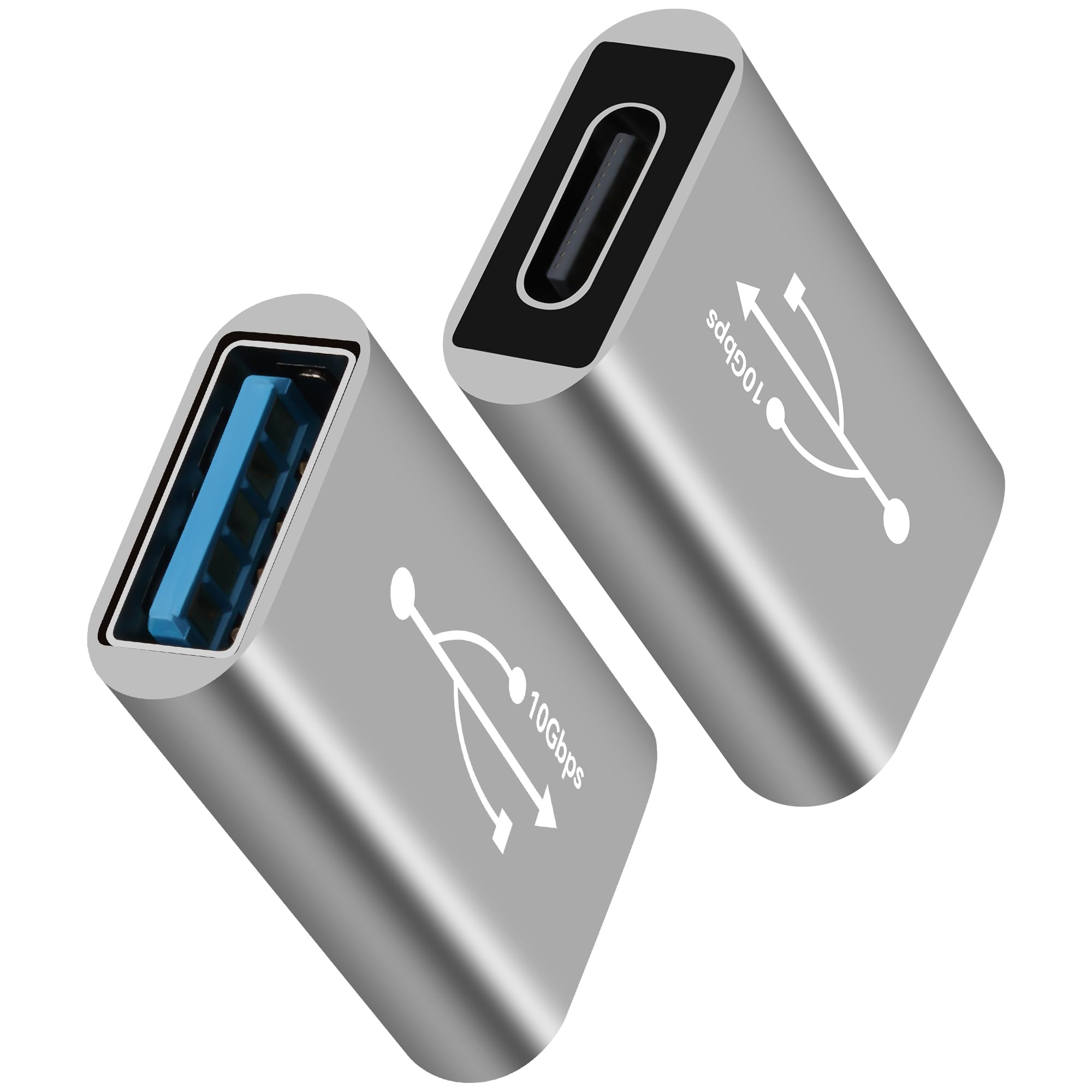 Paquete de 2 adaptadores USB a USB C, transferencia de datos de doble cara de 10 Gbps, conector de conversión tipo C (hembra) a USB tipo A (hembra), adaptador de extensión USB bidireccional de alta