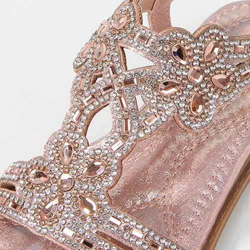 Girls Bohemian Rhinestone Flats Open Toe Crystal Sandals with Elastic Ankle Strap Kids Wedding Part𝘆 Sandals2