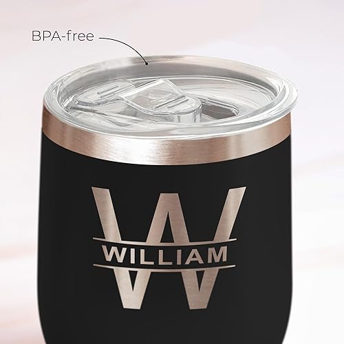 Miniatura 7 de Vaso de vino personalizado con tapa revestimiento de acero inoxidable grabado de metal aislado de 12 onzas taza de vidrio enfriador personalizada