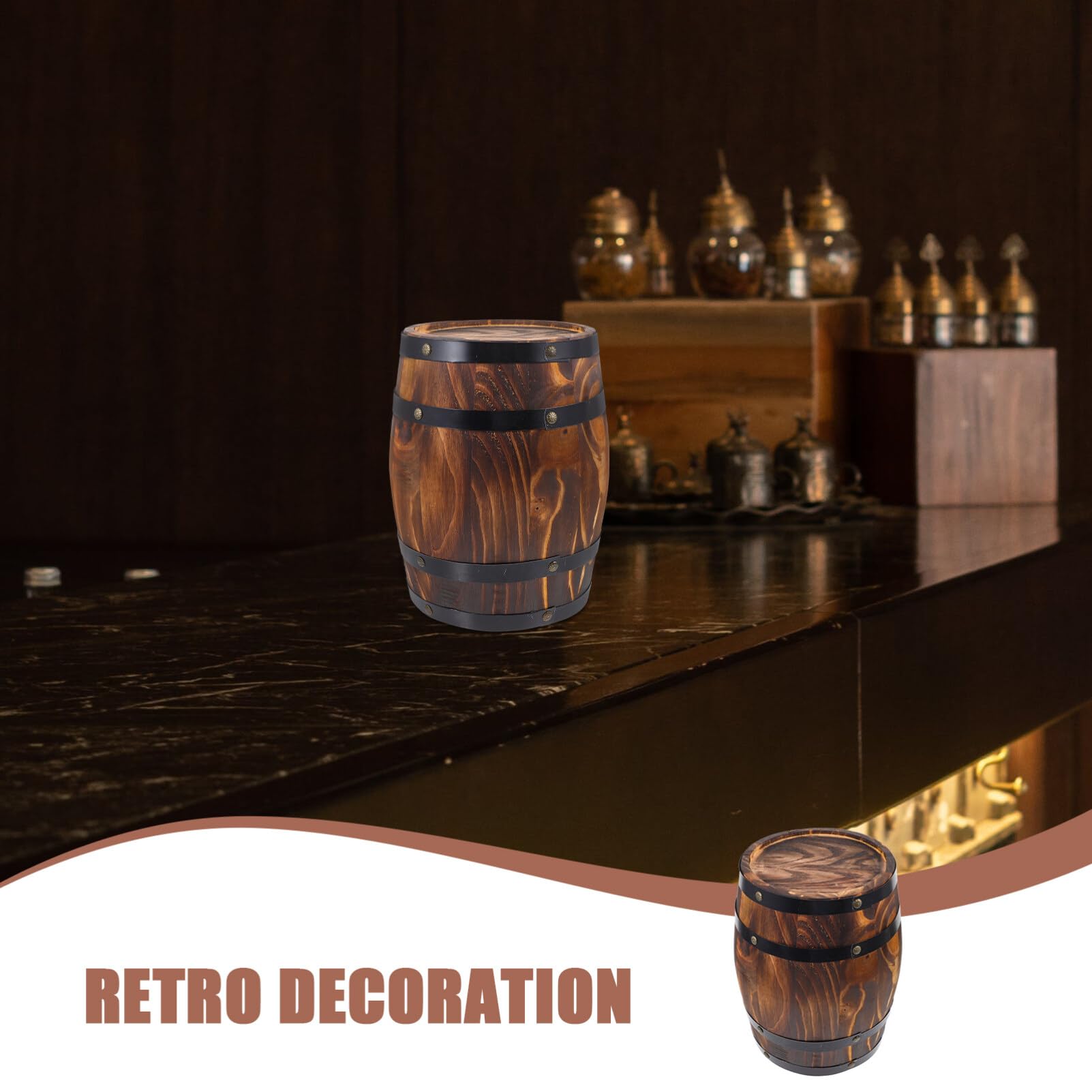 Hemoton Oak Barrel Decoration Decorations Antique Barrel Brown Wine Barrel Kitchen Decor Party Use Wine Barrel Decor Material Wine Barrel Ornament Outdoor Barrel Shape Rustic Retro Wooden