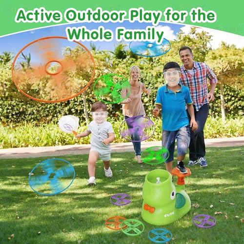Image of Kidology Flying Disc Launcher Elephant Saucer Toy Kit, Disc Catching Game for Children Outside Activities Consist 8 Discs, 2 Catch Net, Foot Step Flying Disc Outdoor Activities Toy