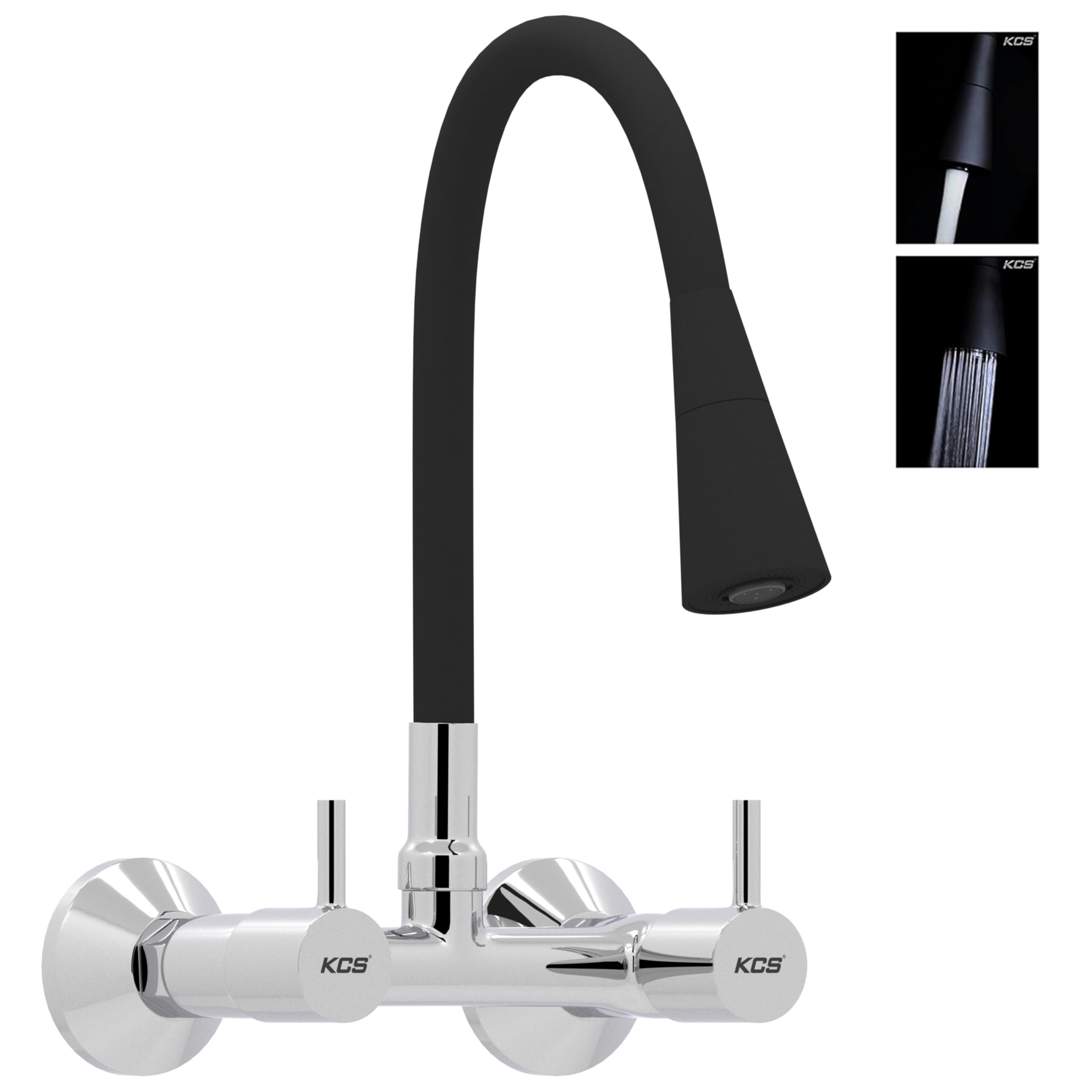 KCS® - Brass Kitchen Sink Mixer Tap - Hot and Cold Kitchen Tap - with 360 Degree and Flexible Dual Flow Matt Black Silicone Swivel Spout - Wall Mounted (Chrome, ECO-SMBDF-016) (B09FFNCM5S) Amazon Price History, Amazon Price Tracker