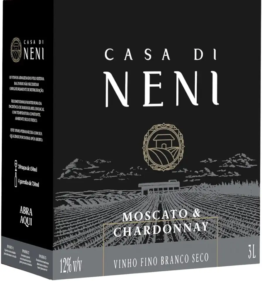 Vinho Branco Bag in Box Casa di Neni Caetano Vicentino Moscato e Chardonnay 3 Litros