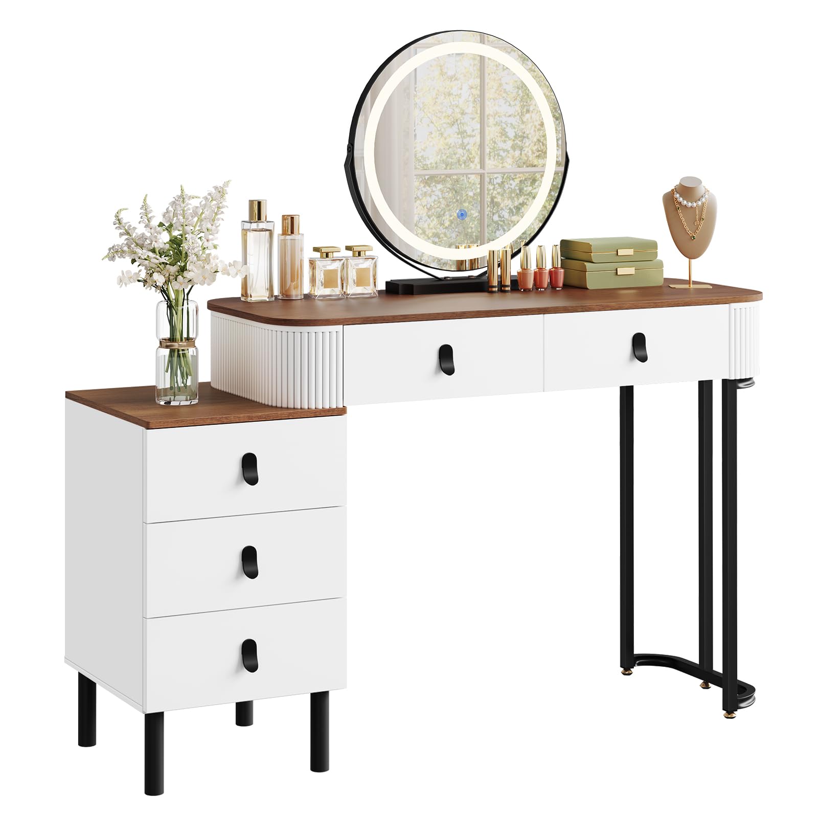 WOLTU Stacja do makijażu, toaletka z przyciemnianymi światłami, zdejmowane lustro, konsola do makijażu dla kobiet, przenośna komoda