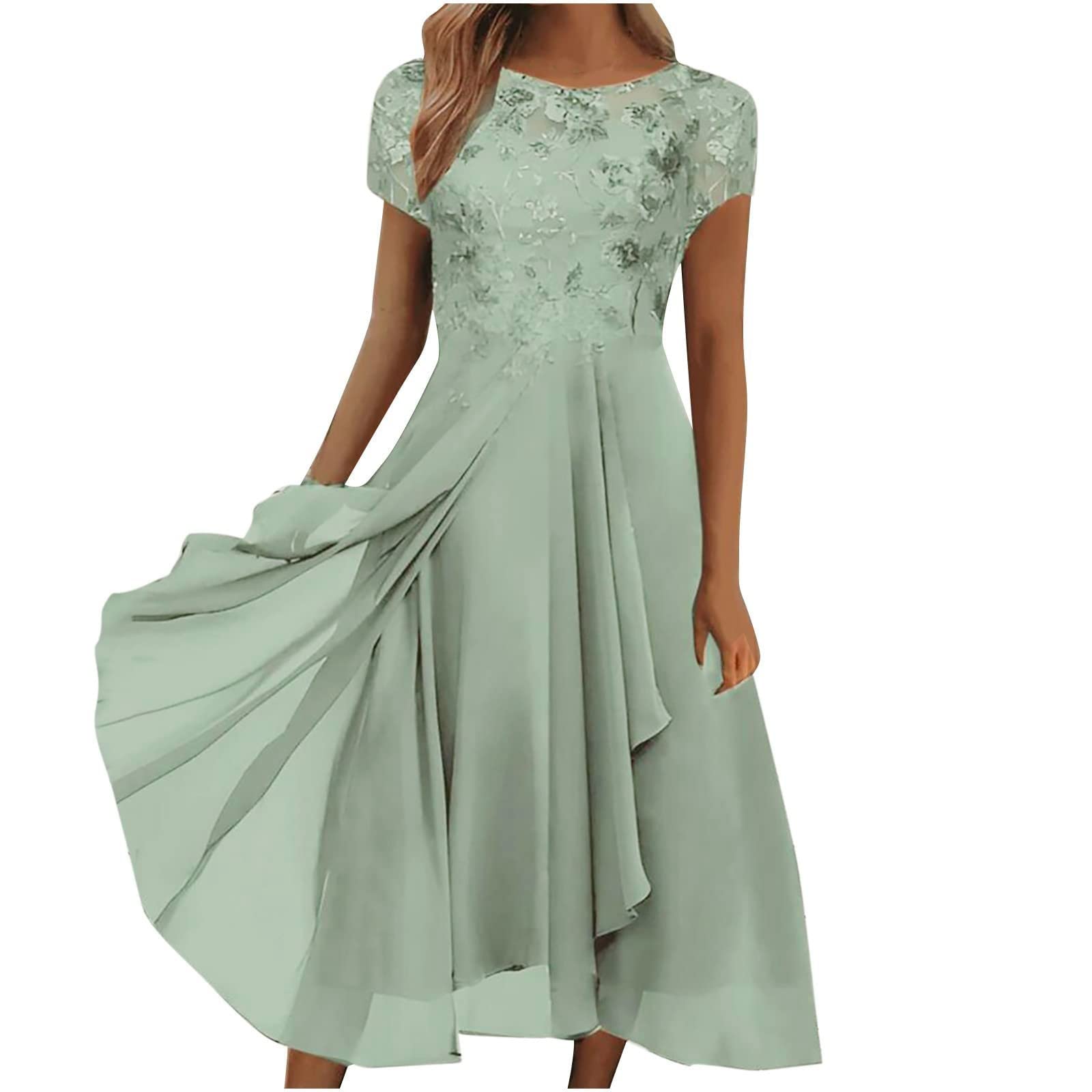 FUPODD Sommerkleid Damen Lang Spitze Abendkleider Elegant Für Hochzeit Chiffonkleid Damen Cocktailkleid Damen Abendkleid Damen Luftig Ballkleid Brautjungfernkleider Festliche Kleider Damen Schwingen