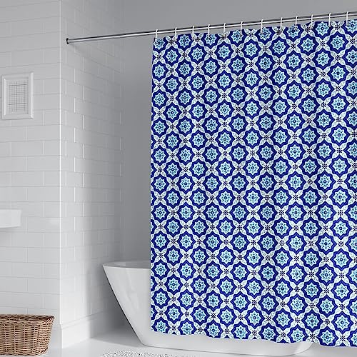Rideau de douche 300x200 grand format imperméable bleu floral KnSam