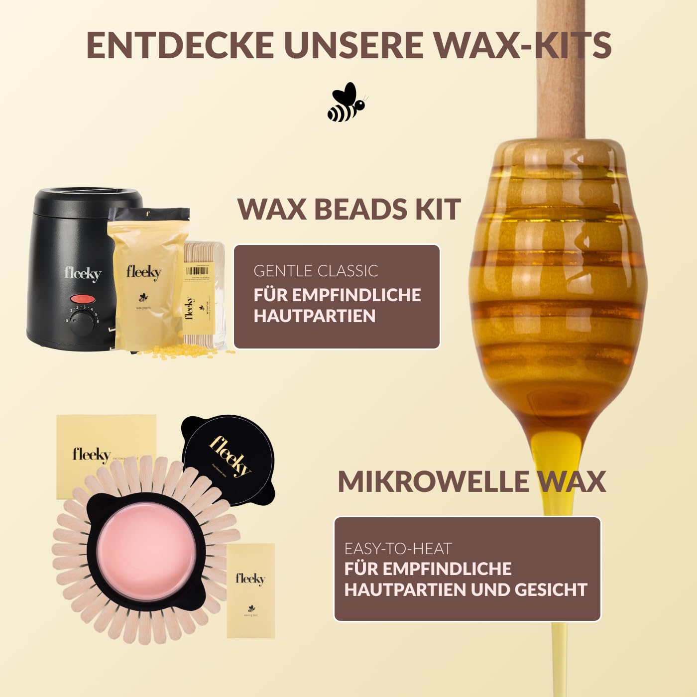 fleeky Wax Roller Kit - elektrisches Roll on Komplett-Set mit Warmwaxgerät für seidenglatte Haut on fleek, professionelle Ergebnisse und anfängerfreundliche Handhabung