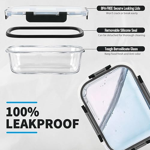 Miniatura 3 de 42 recipientes de vidrio para almacenamiento de alimentos con tapas de cierre a presión, recipientes de vidrio para preparación de comidas (21