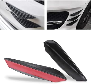 Qiilu 4pcs Universal ABS Carbon Fibre Car Front Bumper Fins Lip Spoiler Canister Organiser Installation Kit