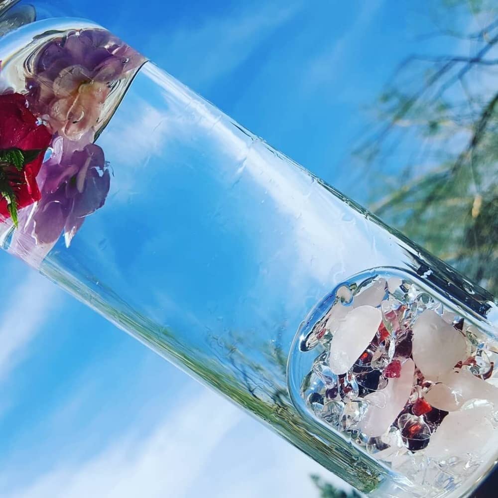 Botella De Agua De Cristal Natural Botella De Agua Con Piedras Preciosas De Cuarzo Healing Elixir Point Reiki Copa De Piedra De Grava Con Gemas Removibles Y Funda Protectora ( Color : Tea crystal )