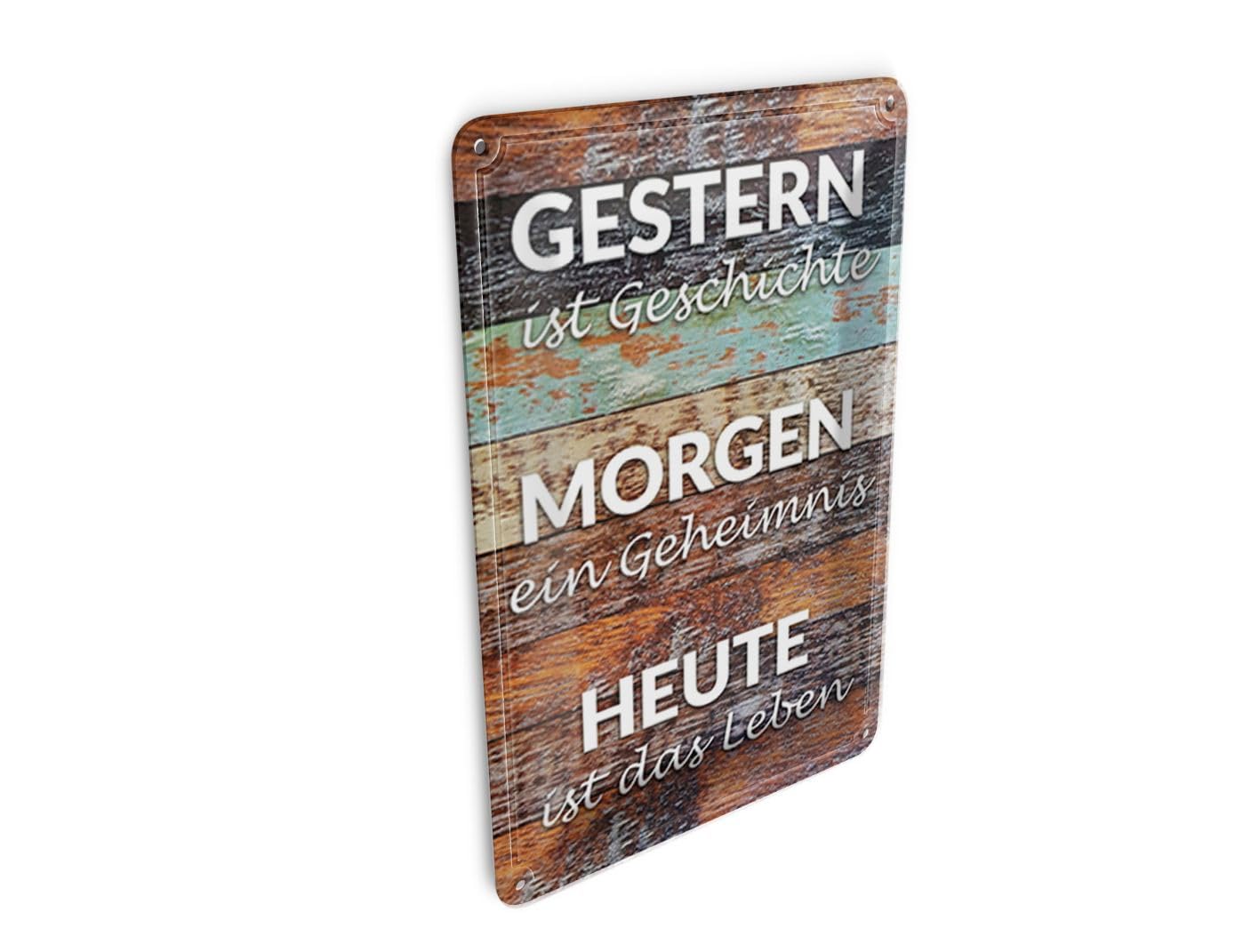 Femer Tin Postcard Saying 10 x 14 cm Gestern Geschichte Morgen Heute Decorative Sign