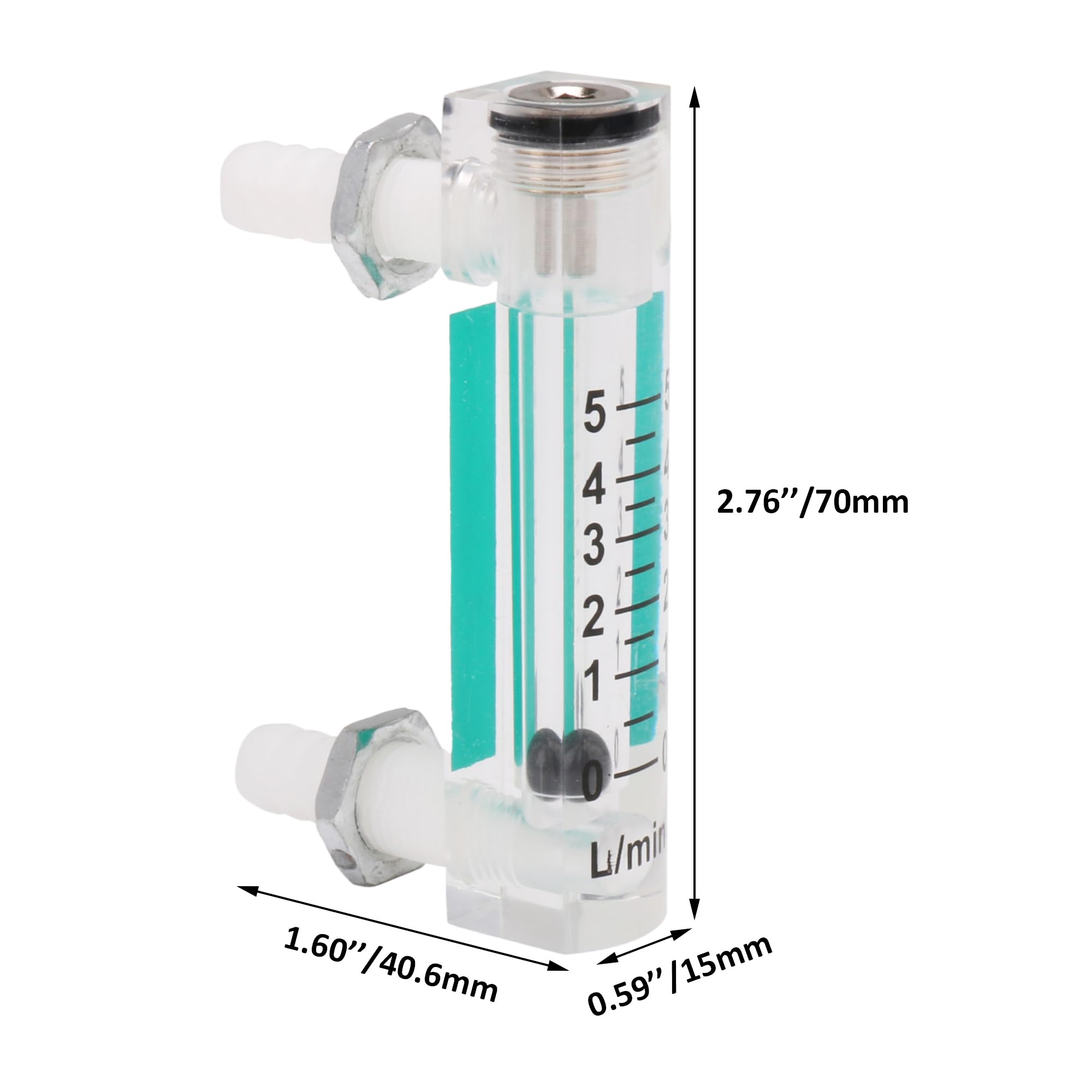 CNBTR Acylic Flowmeter LZQ-1 Air Flow Rate Gauge 0-5LPM with Control Valve Pack of 2, White & Silver & Green - Image 4
