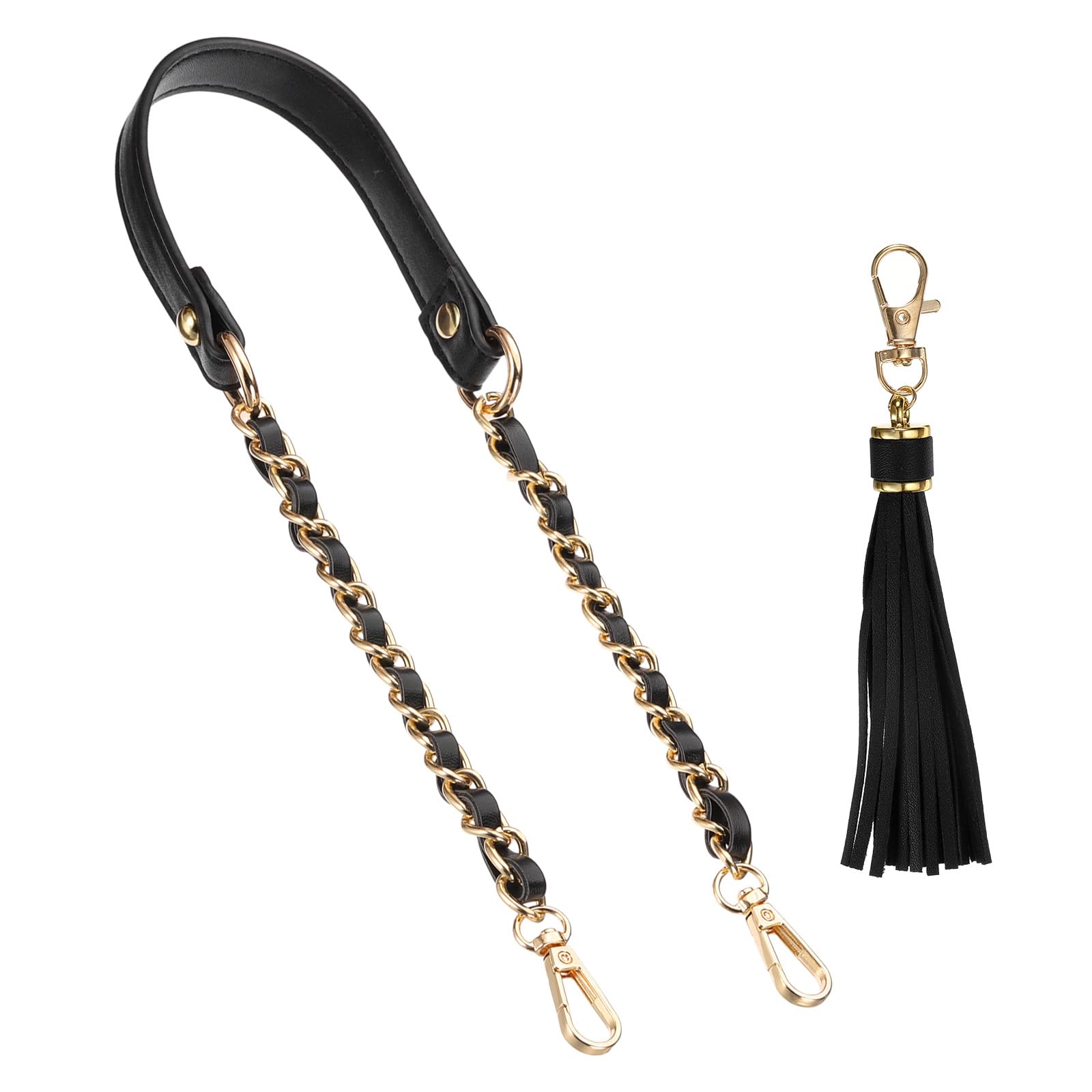 PATIKIL Purse Chain Strap, 24 Inch Leather Chain Strap Replacement with Tassel for Crossbody Bag Black/Gold