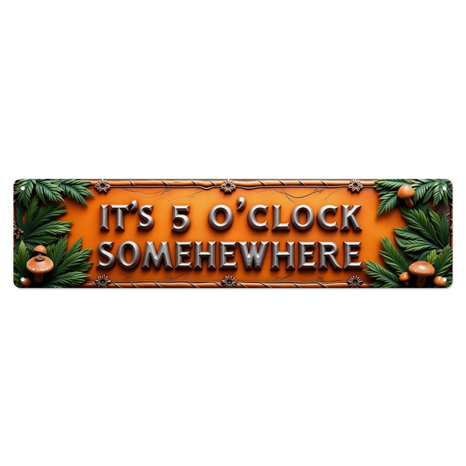 It's 5 O'clock Somewhere Tropical Mushroom Wall Sign Vintage Aluminium Metal Sign, Retro Wall Decor for Home, Bar, Garage & Farmhouse 10 * 40cm