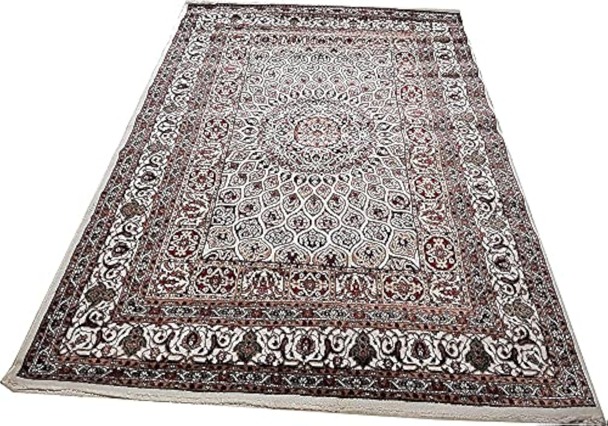 Kashmiri Design Thick Soft Bedside Runner Carpet, Ivory