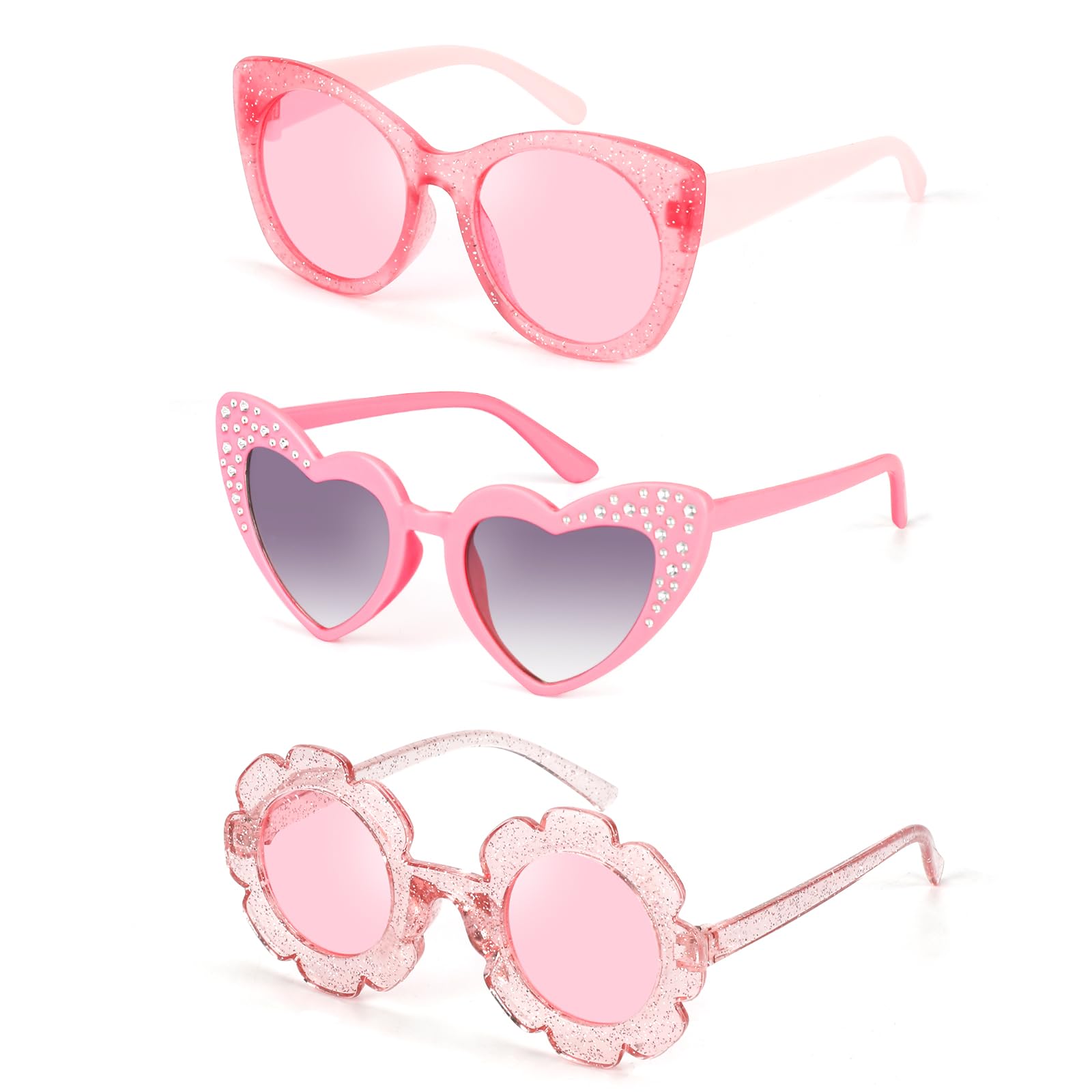 3 Occhiali Da Sole Bambina - Forme Cuore E Gatto Per 3-8 Anni - Foto 5