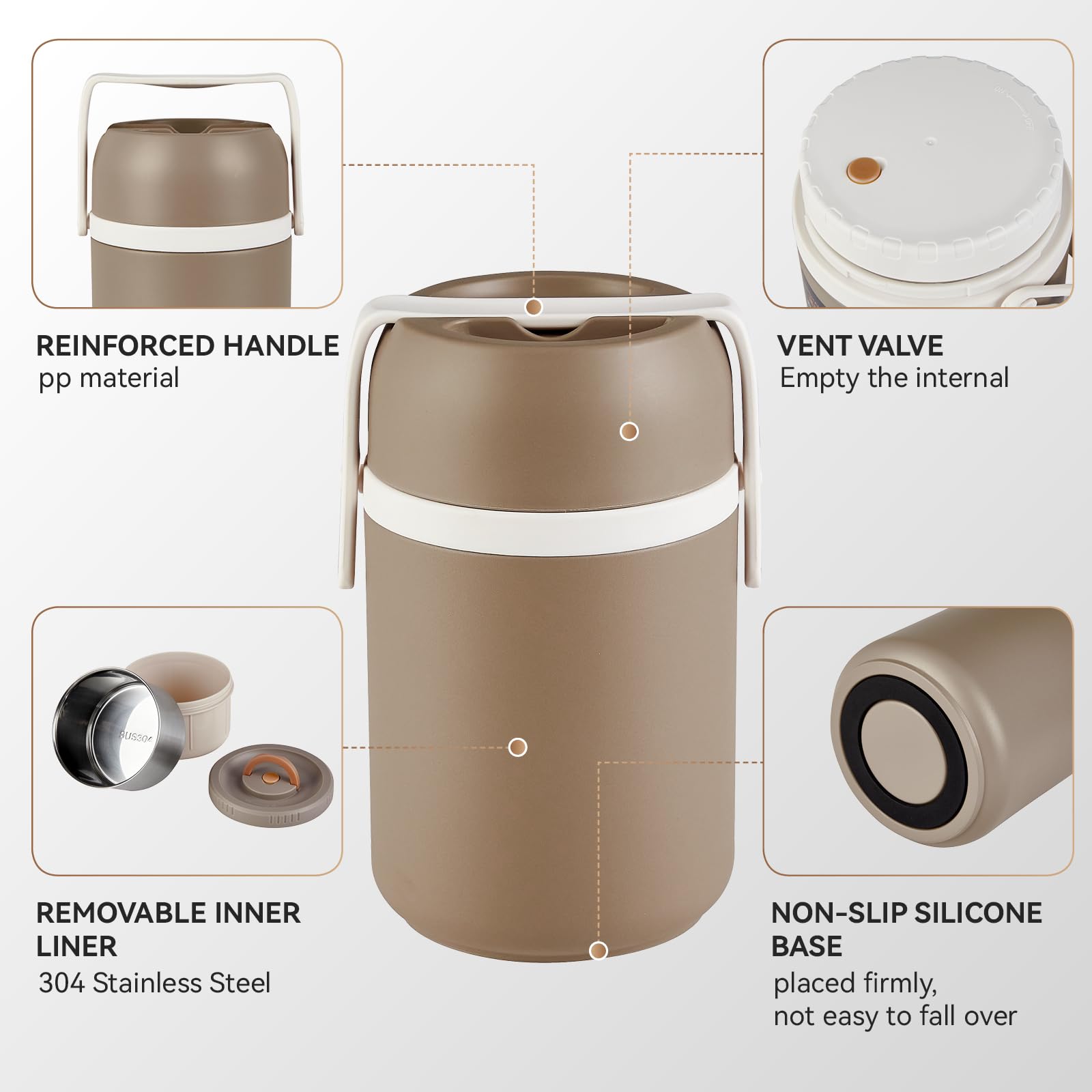 Contenitore per il pranzo isolato, impilabile, a prova di perdite, senza BPA, in acciaio inox, per cibi caldi e freddi, contenitore portatile per alimenti per lavoro e viaggi (grigio, 78)
