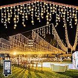 Nielfoi 132ft Icicle Lights Outdoor Decoration 1280LED Hanging Fairy String Lights with 240 Drops, 8 Modes Plug in Waterproof Timer Memory for Holiday Wedding Party Window Garden Decor (Warm White)