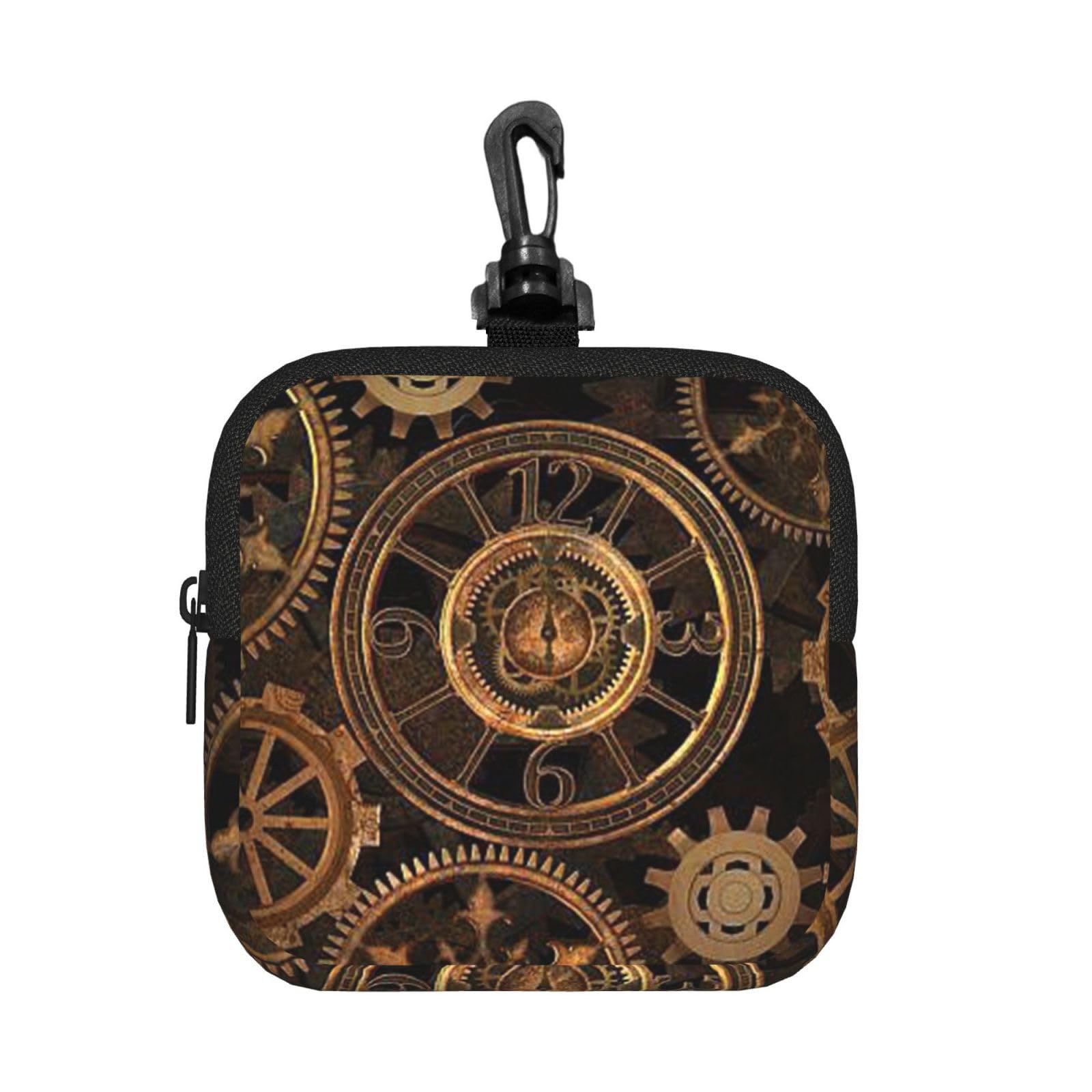 Gears Clock Bronze Century Print Square Storage Bag Travel Toiletry Cosmetic Organizer Pouch Lightweight Reusable