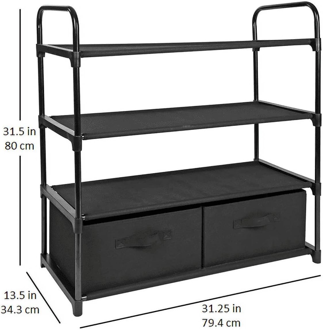 4-Shelf Closet Storage Organizer with 2 Fabric Bins, Metal Frame, Space-Saving Wardrobe Solution,Black