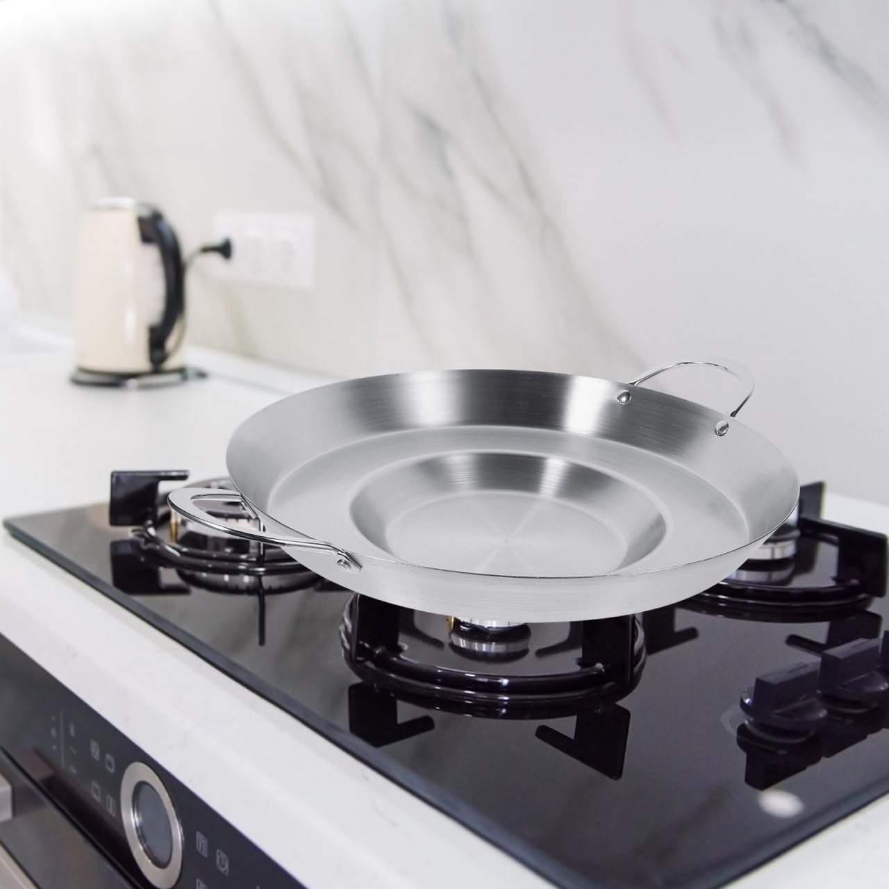 Hemoton Stainless Steel Frying Pan - 38cm -7