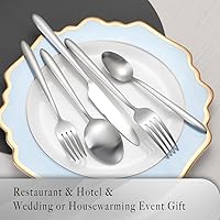 Vista 5 de DEACORY Juego de cubiertos con acabado mate, mango de goteo cepillado pesado, acero inoxidable, apto para lavavajillas, 20 piezas, servicio para 4