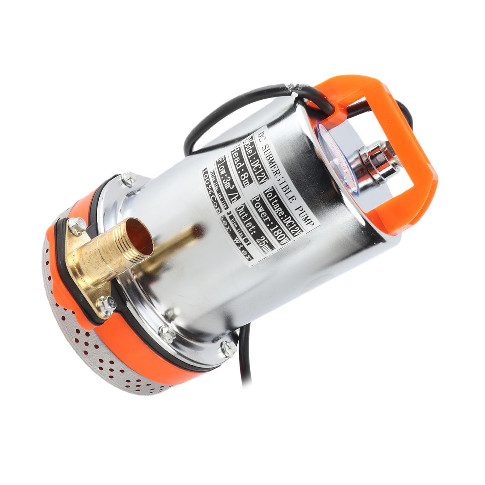 Bomba Sumergible DC con Batería Solar para Limpieza de Piscinas Elevación de 8m Cable de 2,1m Acero Metal (12V)