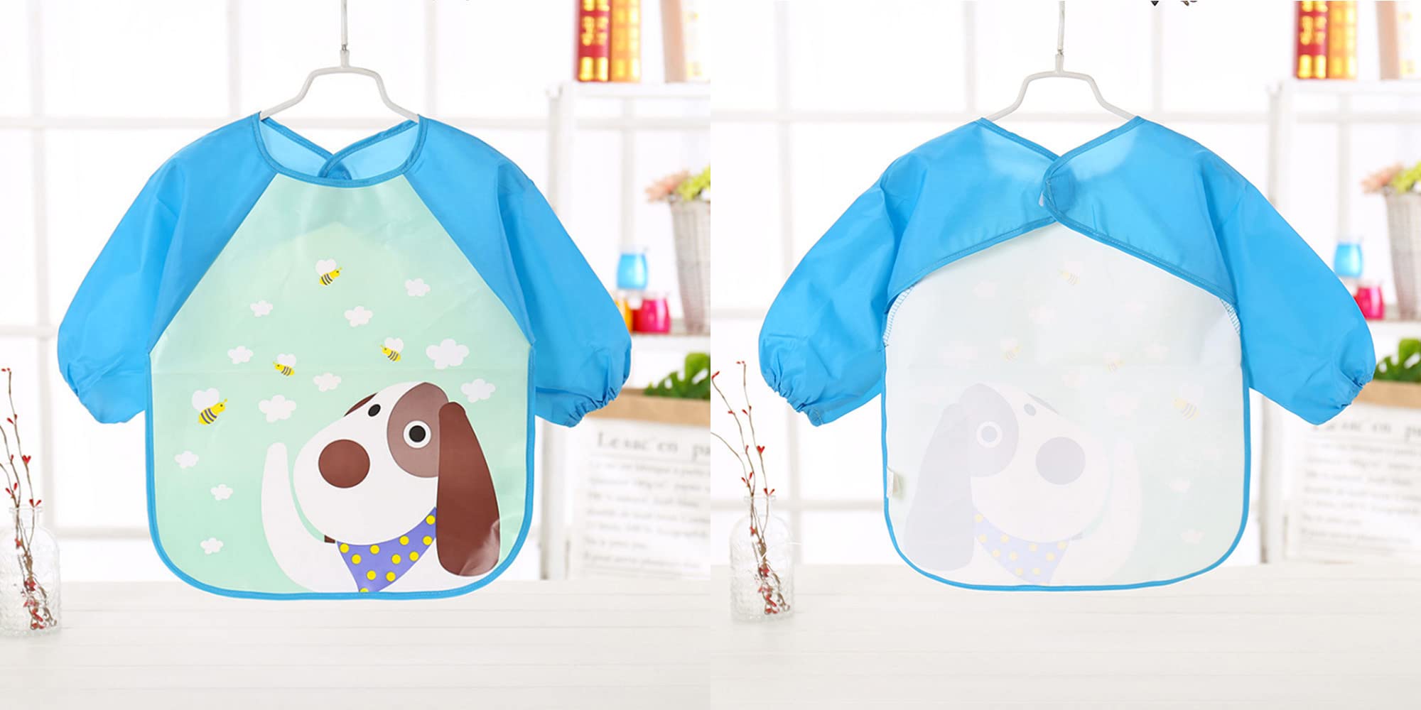 SLOSH Bavaglino Manica Impermeabile Lunghe Set di 5 Bavaglino Bambini Grembiule per Alimentazione Gioco Pittura Piccoli 6-36 Mesi