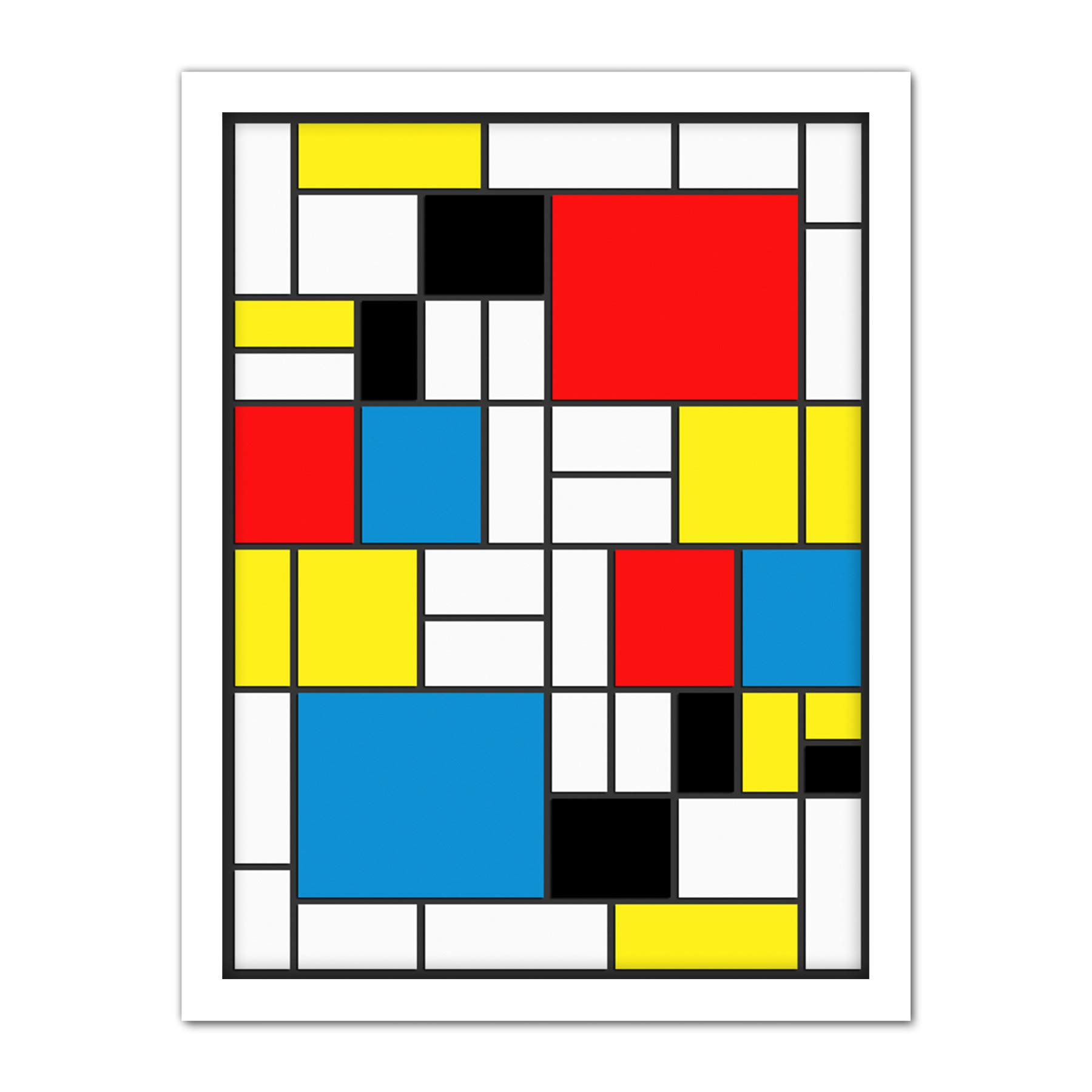 Wee Blue Coo Piet Mondrian Abstract Cubes Squares Artwork Framed Wall Art Print 18X24 Inch
