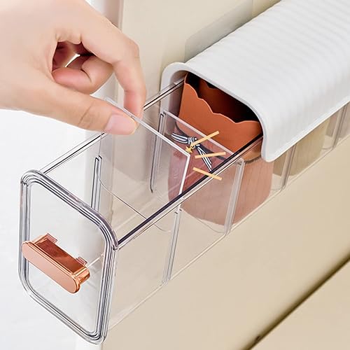 Miniatura 7 de 1 organizador de cajones transparente montado en la pared, para colgar en la pared, caja de almacenamiento multifuncional sin perforaciones para