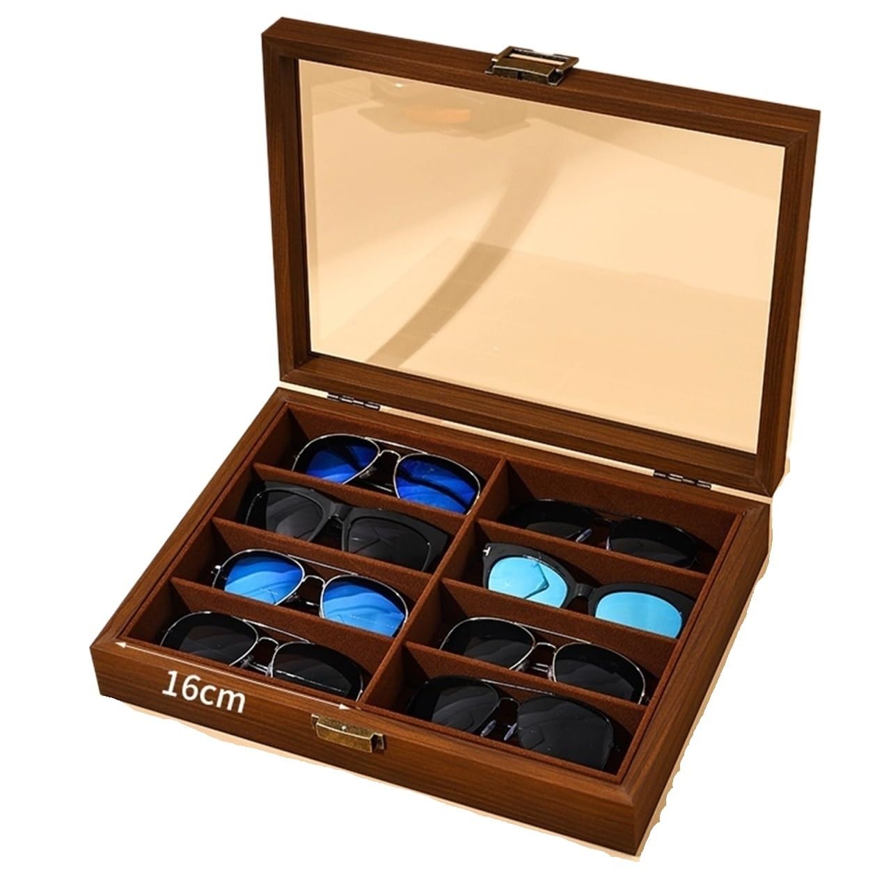 BJfhRH Sunglasses Display For Entryway 8 Slot Sunglass Organizer Wood Eyeglasses Collector Eyewear Display Case Home Office(Bruin)