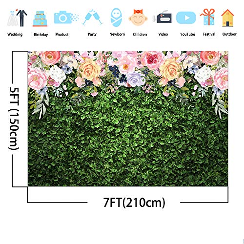 Avezano Flower Grass Photography Backdrop Green Spring Grass Lawn Party Background Floral Grass Birthday Baby Shower Miss To Mrs Wedding Bridal Shower Backdrops Cake Table Decorations, 7X5 #TOP2