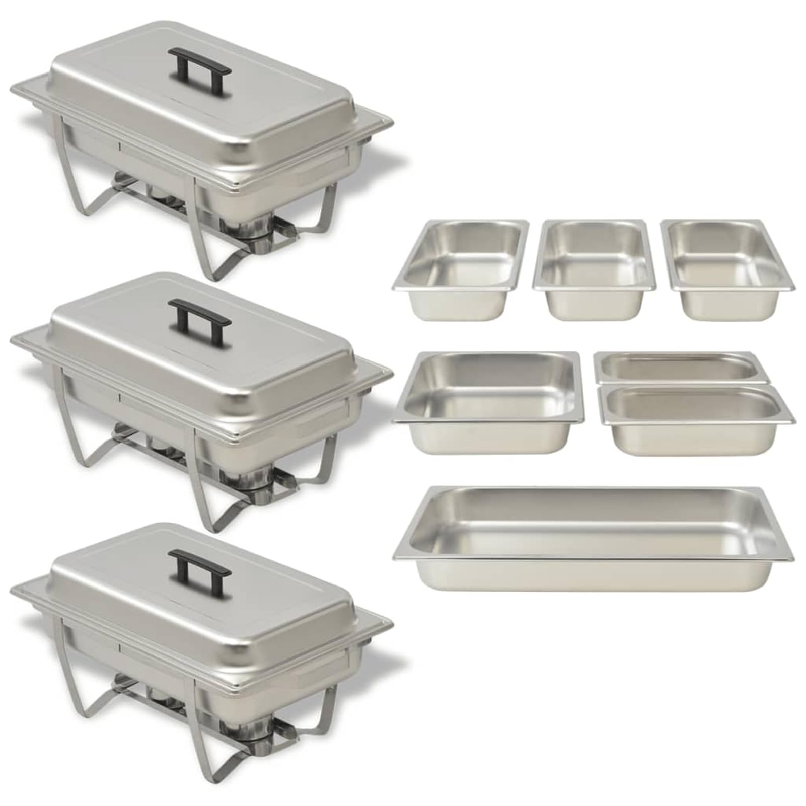 Juego de 3 bandejas calientaplatos de acero inoxidable-Chafing Dish Buffet Calientaplatos de Acero Inoxidable Recipiente Bandeja de Calefacción Ollas de Calefacción para Servir para Buffet de Ca