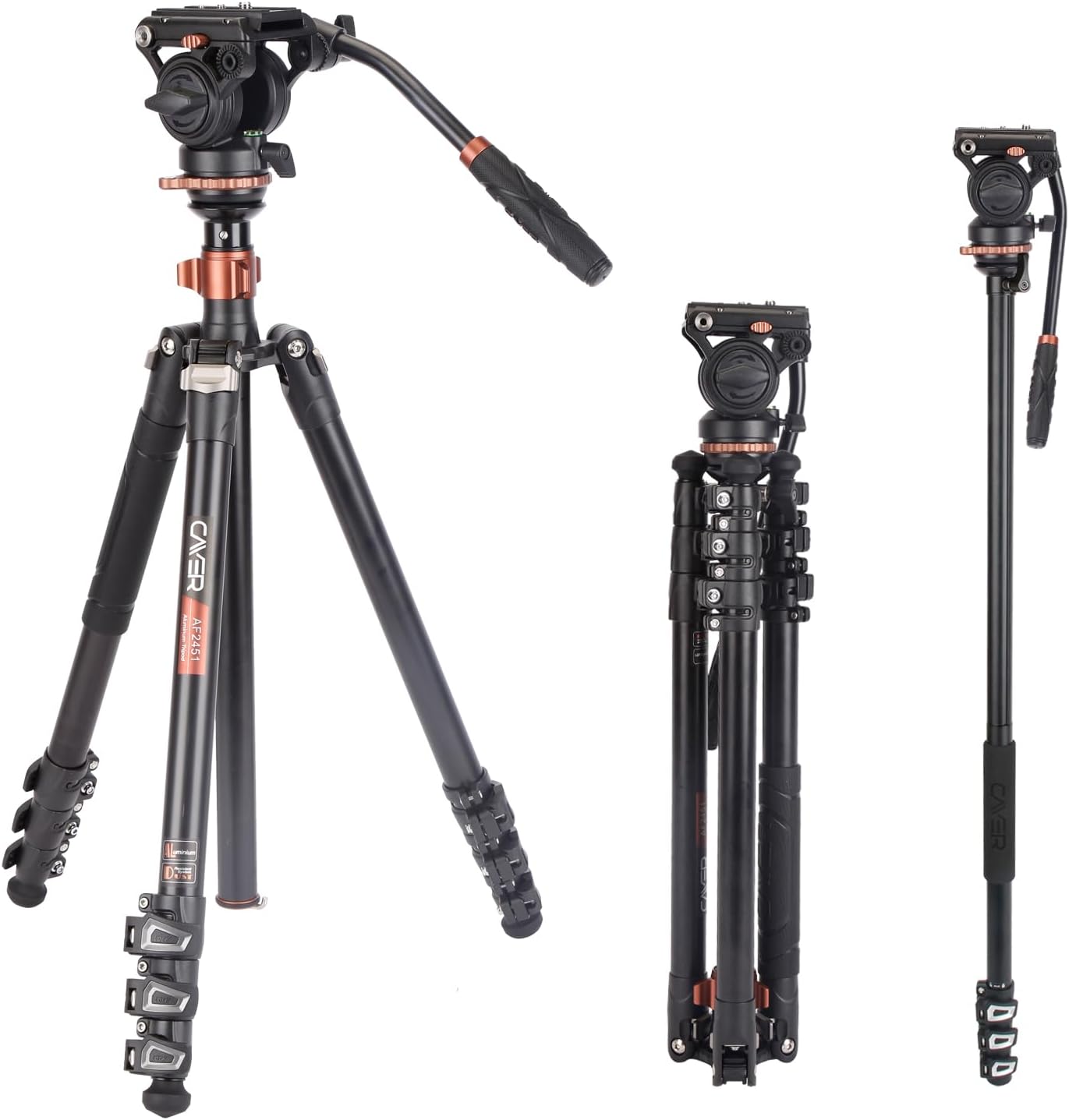 Cayer Video Tripod 74 inches Aluminium, 4-Section Compact Camera Tripod Convertible to Monopod for DSLR Camera, Load Capacity up to 13.2 Pounds,AF2451