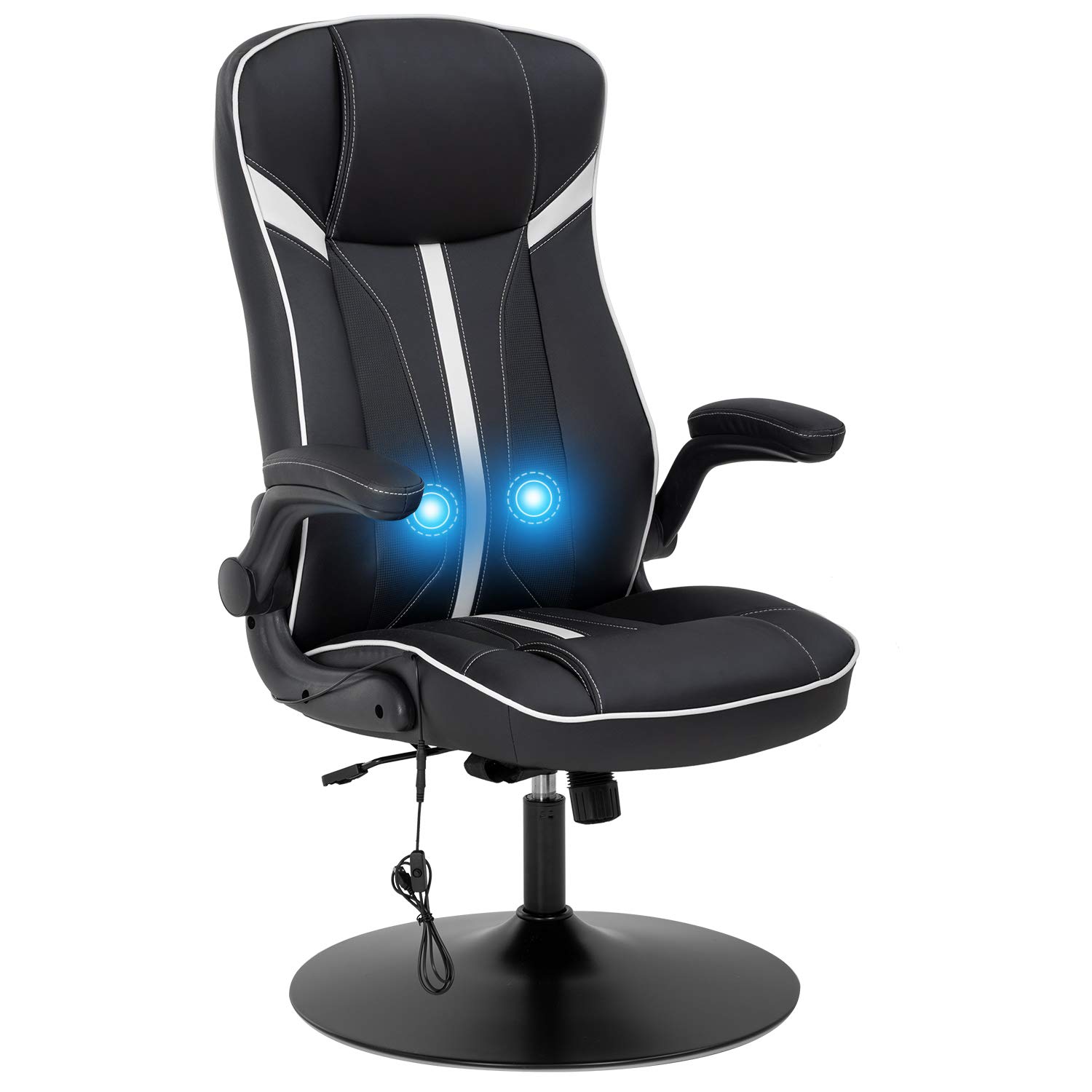 Rocking Gaming Chair Racing Office Chair Massage Desk Chair with Lumbar Support Headrest Armrest Rocker Ergonomic High Back PU Leather Adjustable Computer Chair for Adults(White)