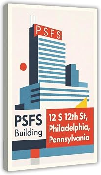 AUHUE PSFS Building Poster - Philadelphia Architecture Canvas Poster Paintings for Wall Art Decoration Living Room Office Frame 24x36inch